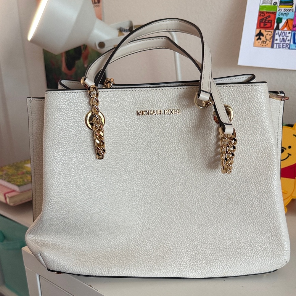 Michael Kors Cream Satchel with Gold Accents